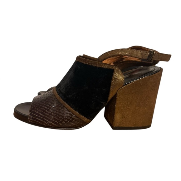 Dries Van Noten Leather Snakeskin Colorblock Gold Glitter Heels - Picture 6 of 9